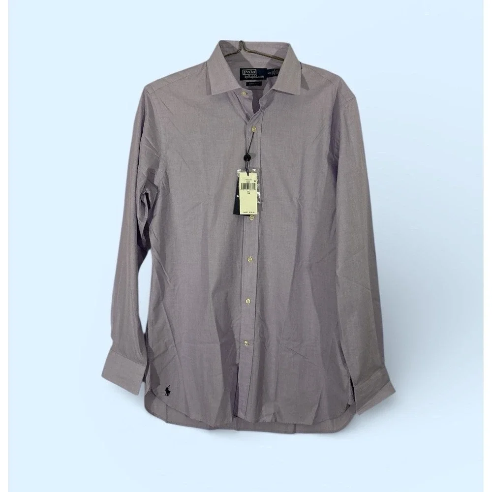 Polo Ralph Lauren Button Up Shirt Mens‎ 16 Custom Fit Purple Dress